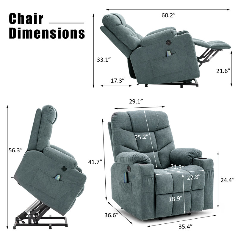 Upholstered Heated Massage Chair, Dark Blue 100% Polyester