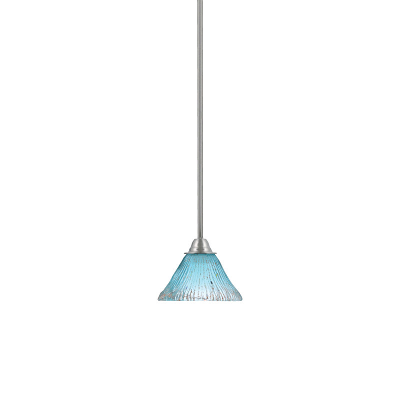 Paramount Stem Hung Pendant Shown In Brushed Nickel Finish With 7" Teal Crystal Glass
