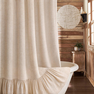Farmhouse Shower Curtain Ruffle Linen Beige 72" W x 72" L | Linen Fabric, Farmhouse Boho, Bottom Ruffle, Rustic, Country, Natural Look, Washable, Shower Curtain for Bathroom Bathtub