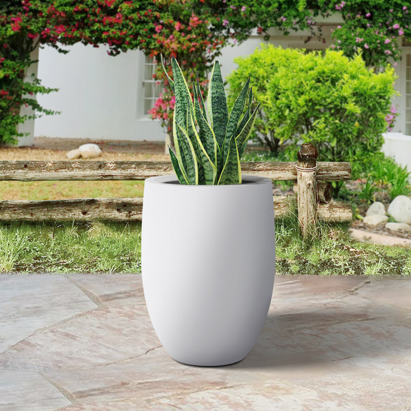 Grand pot à fleurs rond blanc fait à la main avec trou de drainage l 16 po x H 21,5 po, Blanc, H 21,7 po x l 17 po x P 17 po