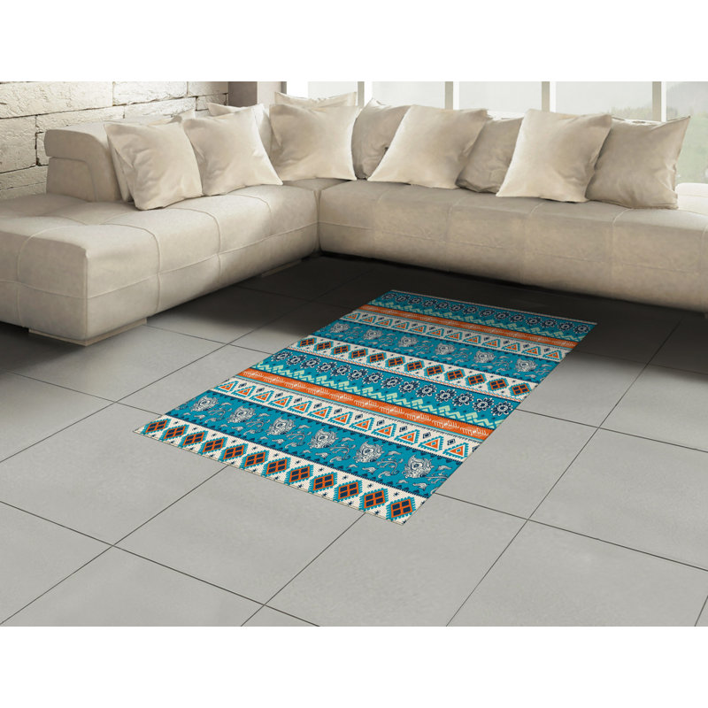 Tapis bleu area tribal, Rectangle— 4 pi x 5 pi 8 po