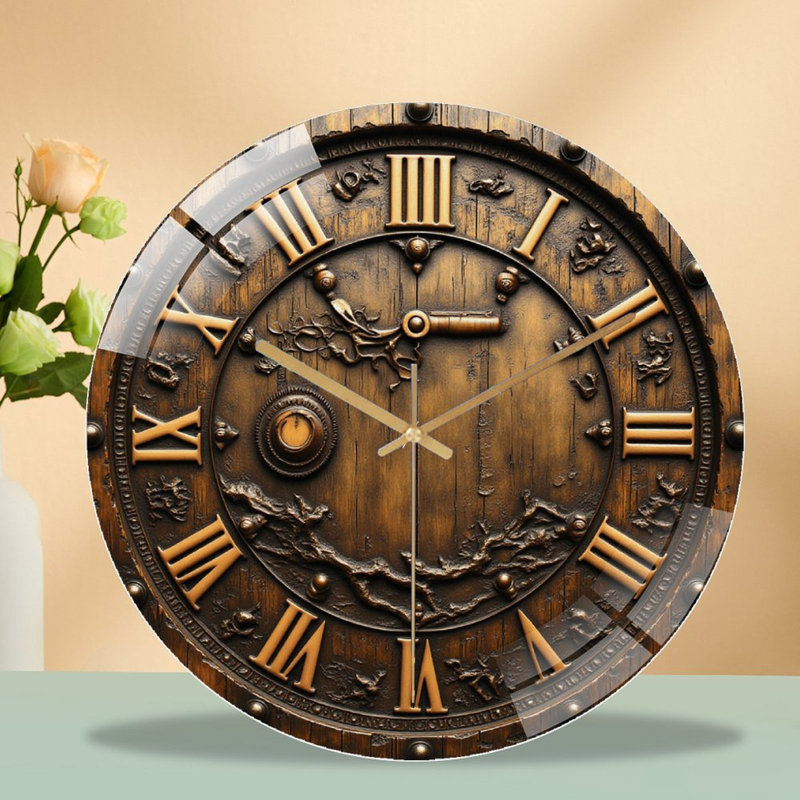 Vintage Antique Wall Clock with Roman Numerals Decor Art - 12'' Modern Glass Wall Clock