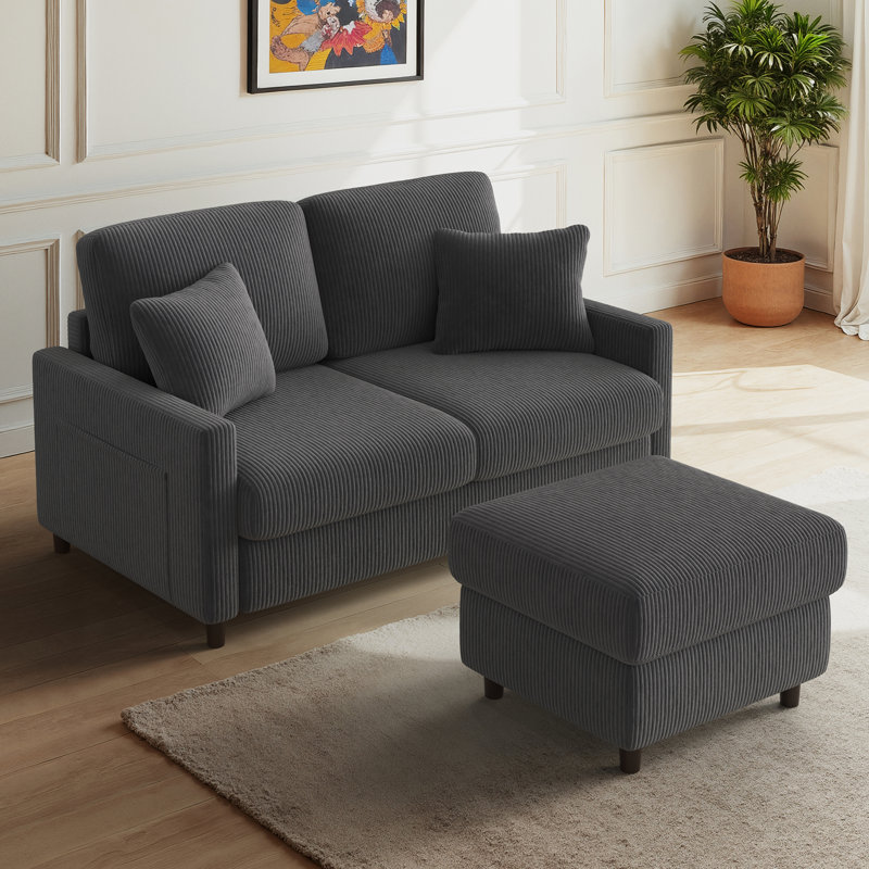 2 Seater Sofa, Grey Corduroy