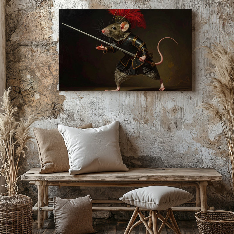 Toile, art mural avec souris mousquetaire, H 9 po x l 12 po