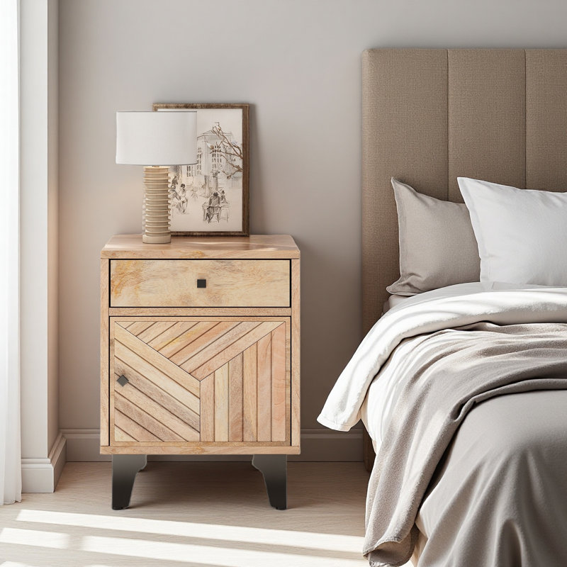 Table de chevet moderne en bois massif avec tiroir et armoire à une porte