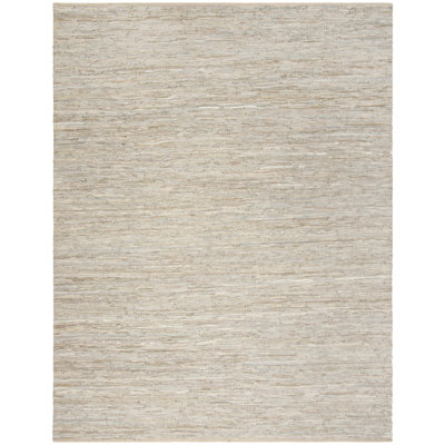 Borman Vintage Leather Hand Woven Leather/Cotton Solid Color Rug in Beige
