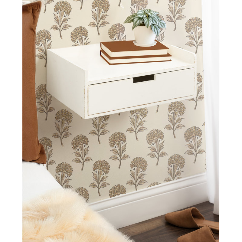 Casiano Poplar Accent Shelf with Drawer, White
