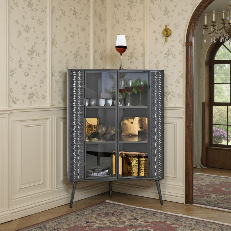 ??Corner Storage Wine Cabinet – Tempered Glass, Space-Saving, Multi-Functional?