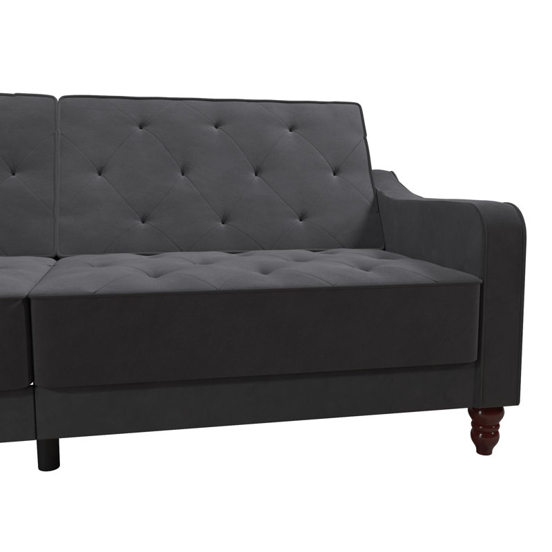 Small Double 207cm Velvet Futon Sofa, Grey