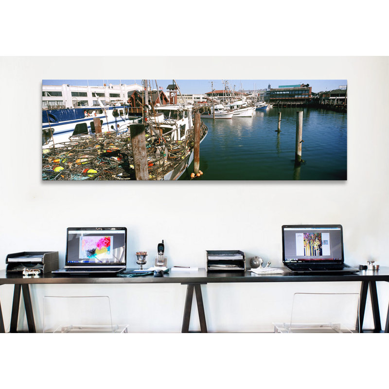 " Fishing Boats At A Dock, Fisherman's Wharf, San Francisco, California, USA " by Panoramic Images, 12" H x 36" W x 1.5" D