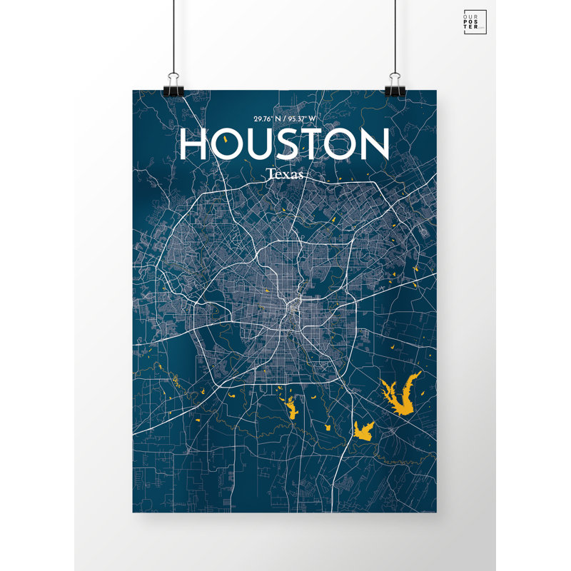 « houston city map », reproduction d’impression sur affiche, H 17 po x l 11 po