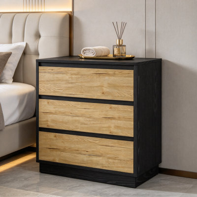 3-Drawer Nightstand, Solid Wood Build, 110 LBS Load Capacity, Natural Oak Finish Storage Side Table for Bedroom, Office and Living Space