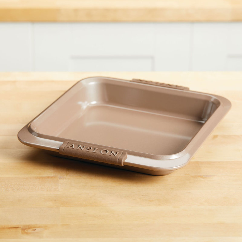 Anolon Advanced Nonstick Bakeware / Baking Set with Silicone Grips, Bronze, 5-Piece Set (3 Cake Pans, 1 Cookie Sheet, 1 Rack)