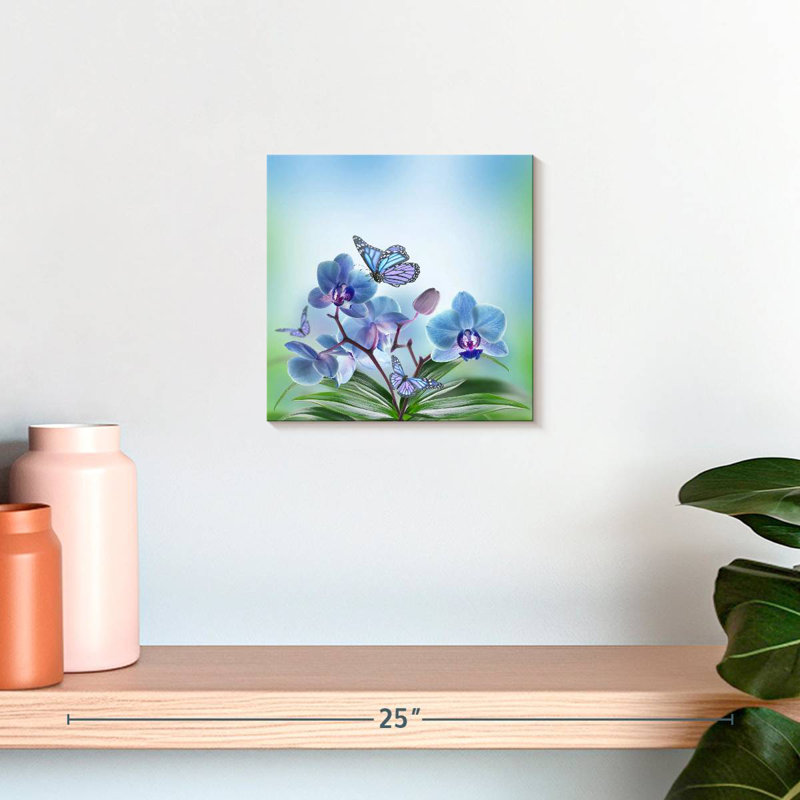 Papillons et fleurs d'orchidées, H 10 po x l 10 po