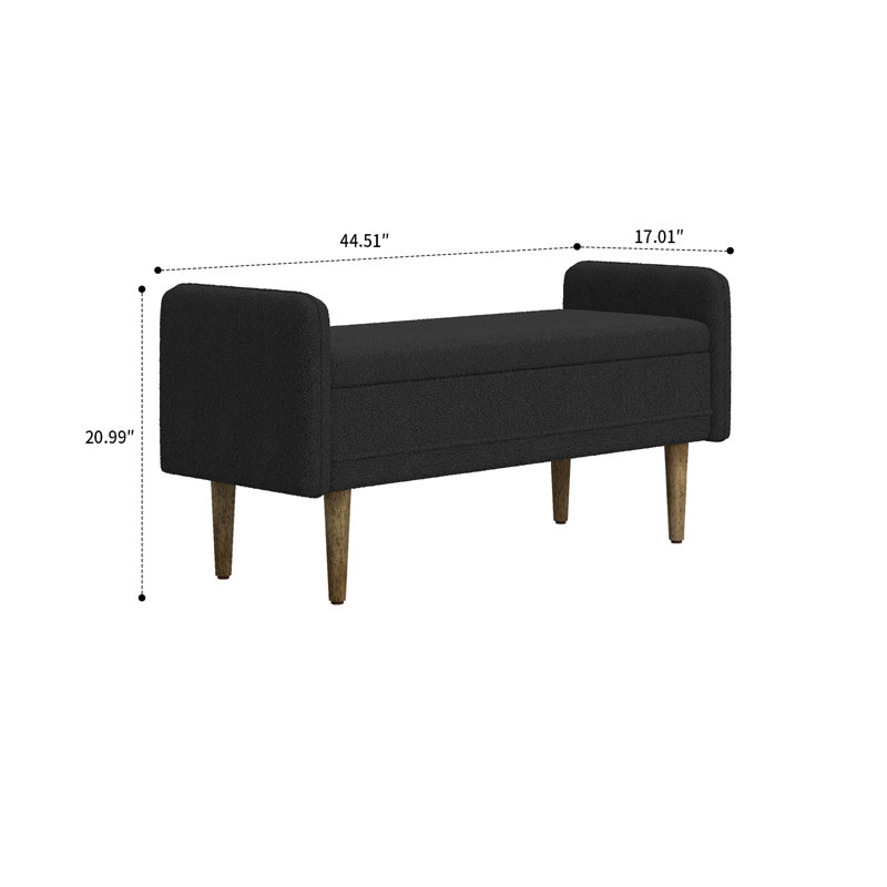 Banc de rangement moderne rembourré avec pieds en bois et rangement caché, Noir