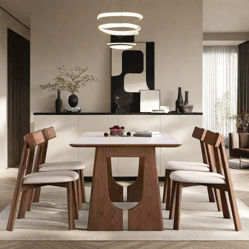 Table et chaise de style ancien moderne et simple, Brun, H 29,5 po x L 70,8 po x l 35,4 po