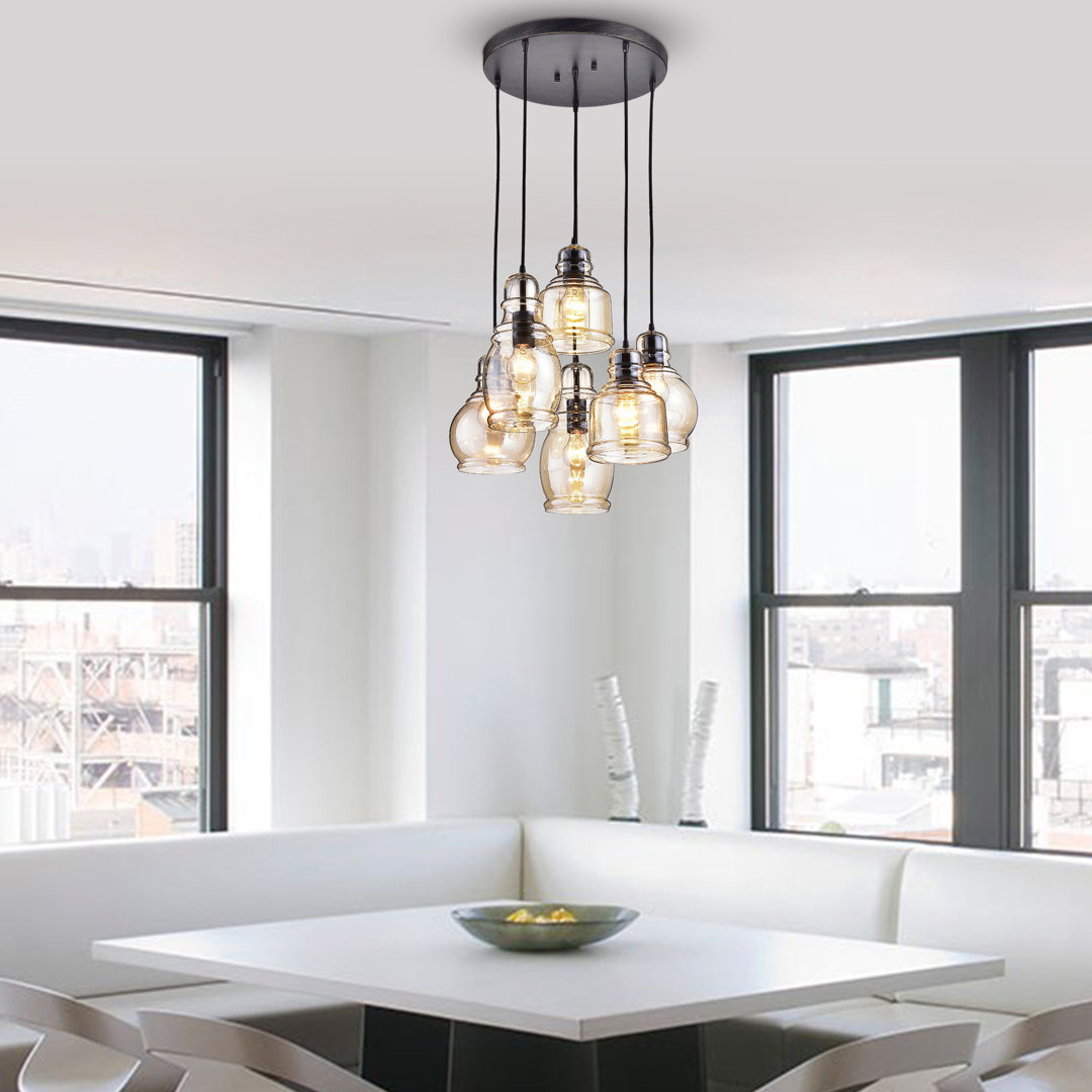 Nickelson 6 - Light Cognac Glass Antique Black and Round Base Pendant Laurel Foundry Modern Farmhouse®