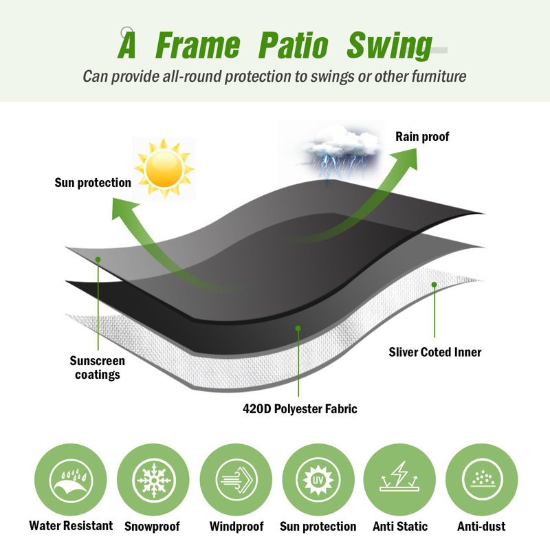 Black Waterproof Outdoor Swing Cover for A-Frame Patio Furniture