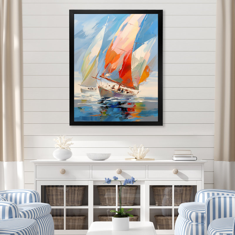 Fresin voilier abstrait, vents I - Bateau à voile, reproduction d'art sur toile encadrée, H 44 po x l 34 po x P 1,5 po