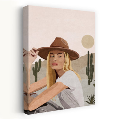 Cowgirl Abstract Contemporary Cactus Portrait Landscape Wall Art Print