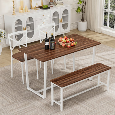 4 Pieces Dining Set with 2 Chairs and 1 benches