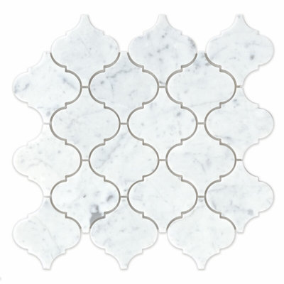 12” x 12” Carrara White Lantern Mosaic Marble Tile Sheets Polished for Wall and Floor (Set of 10)