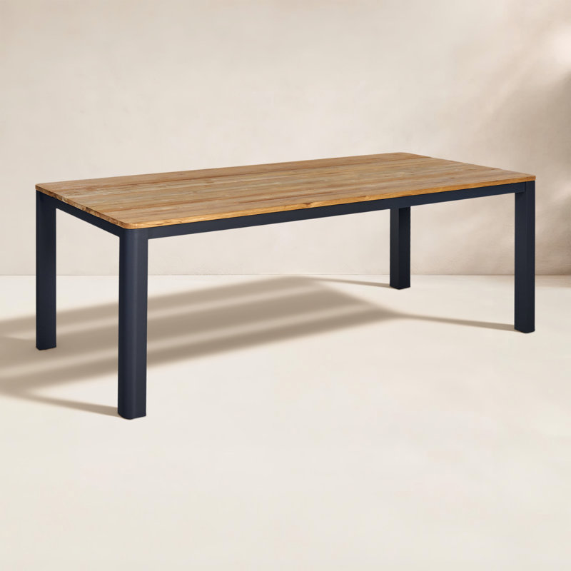 Morones Rectangular Dining Table in Solid Reclaimed Teak with Black Rounded Edge Aluminum Legs, 39" W x 86" L x 30.3" H