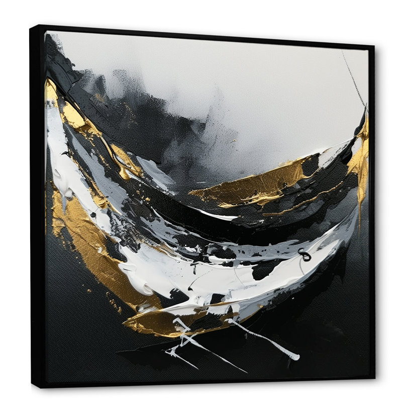 Minimal Joy en noir et or X - reproduction, H 30 po x l 30 po x P 1 po, Toile avec cadre flottant noir