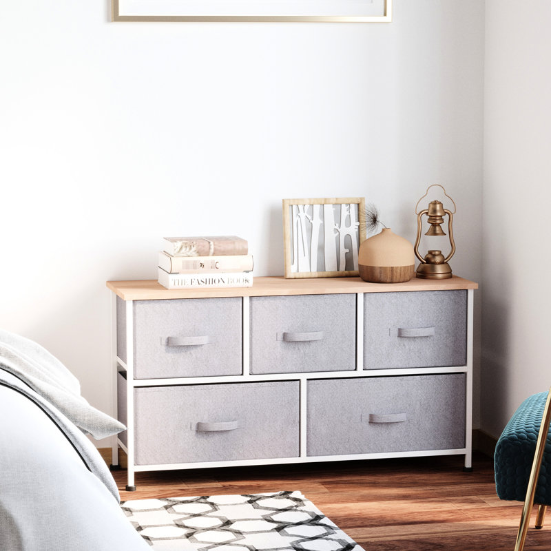 Étagère de chambre à coucher de 40 po avec commode cubique 5 tiroirs 5 tiroirs - Gris