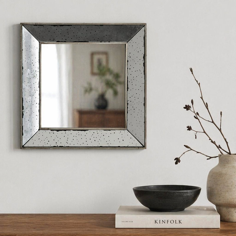 Distressed Silver Accent Mirror,Wall Mirror, 18" x 18"