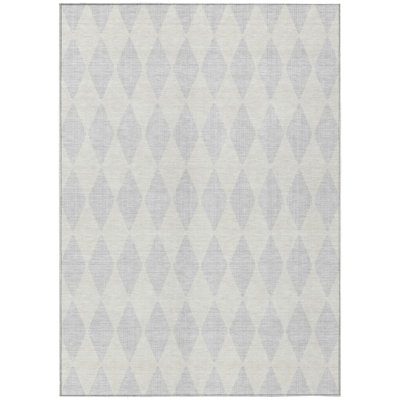 8' X 10' Silver And Ivory Geometric Washable Indoor Outdoor Area Rug