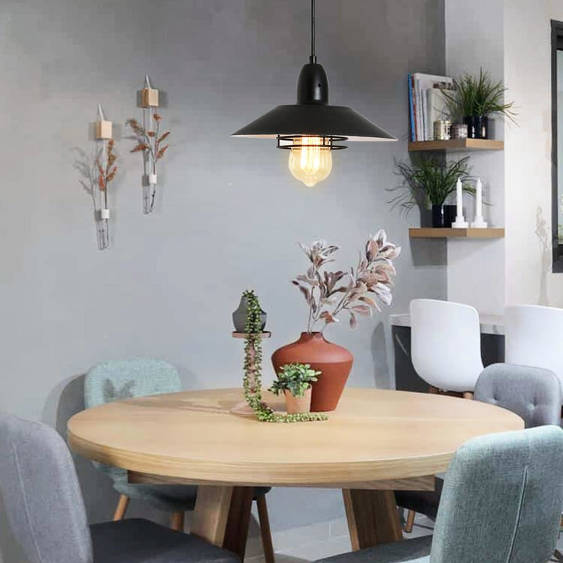 Luminaire suspendu rétro en métal rétro - noir mat pour îlot de cuisine, salle à manger, chambre à coucher, salon E26