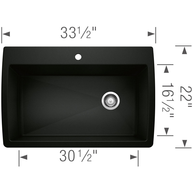 Évier de cuisine en composite avec crépine à panier encastrable L 36 po x l 22 po Diamond, Noir charbon