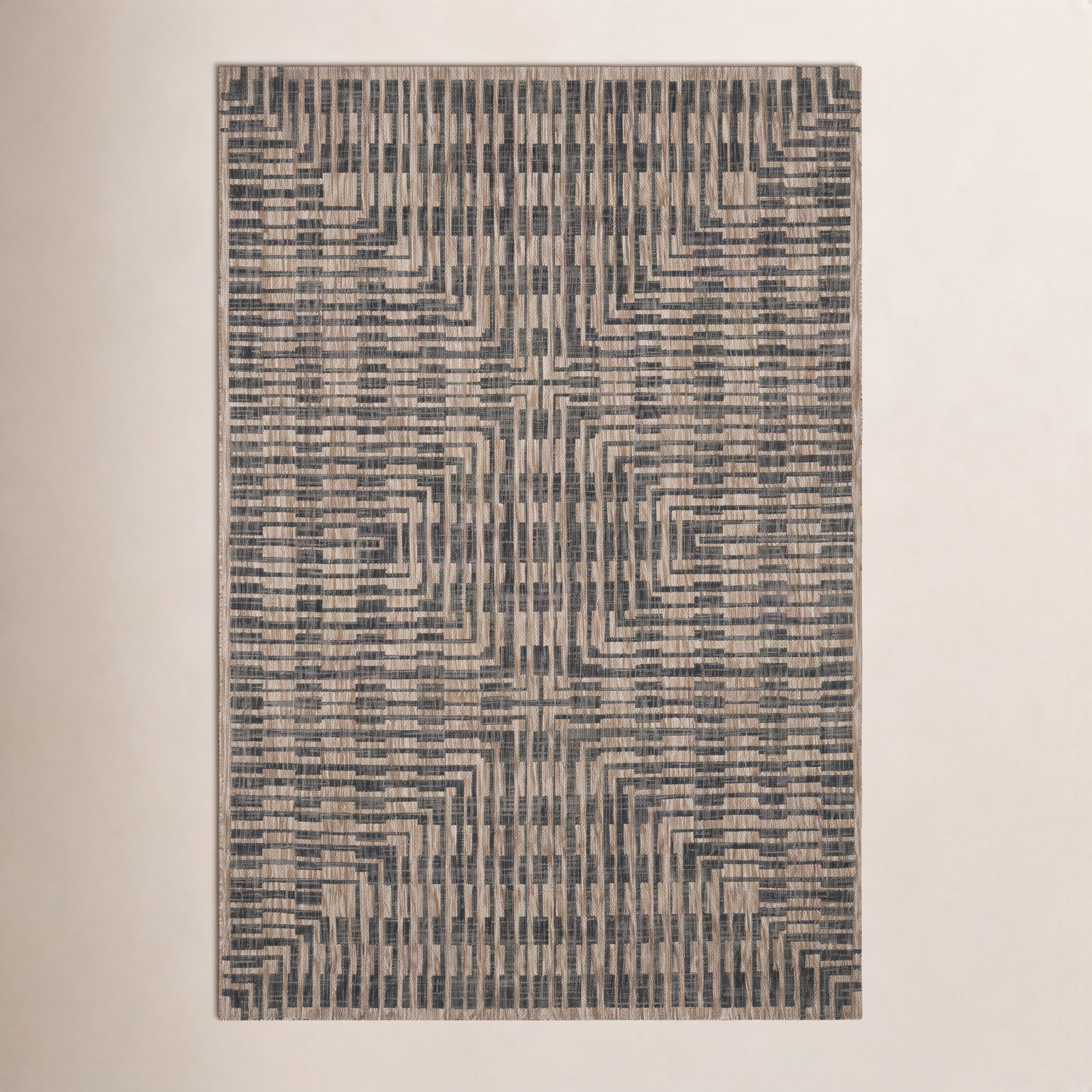 Tiza Brown Black Geometric Outdoor Rug, Rectangle 3'11" x 5'10"