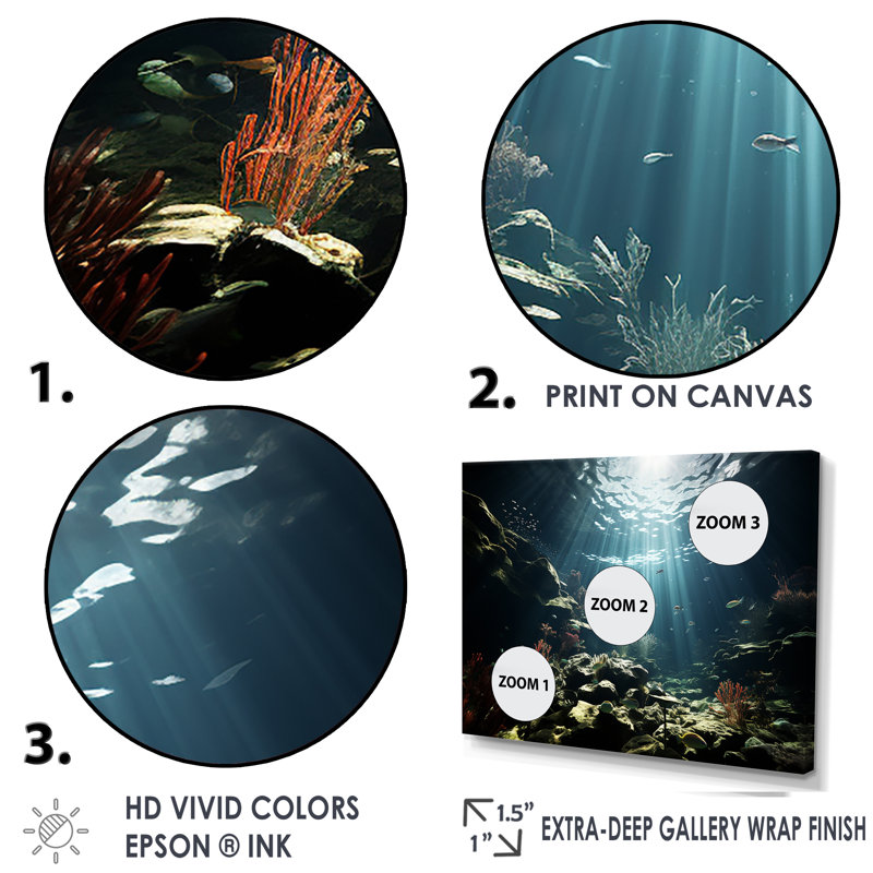 Impression sur toile Deep Light On Coral Hidden Treasures I, Cadre flottant blanc, H 34 po x l 44 po x P 1,5 po