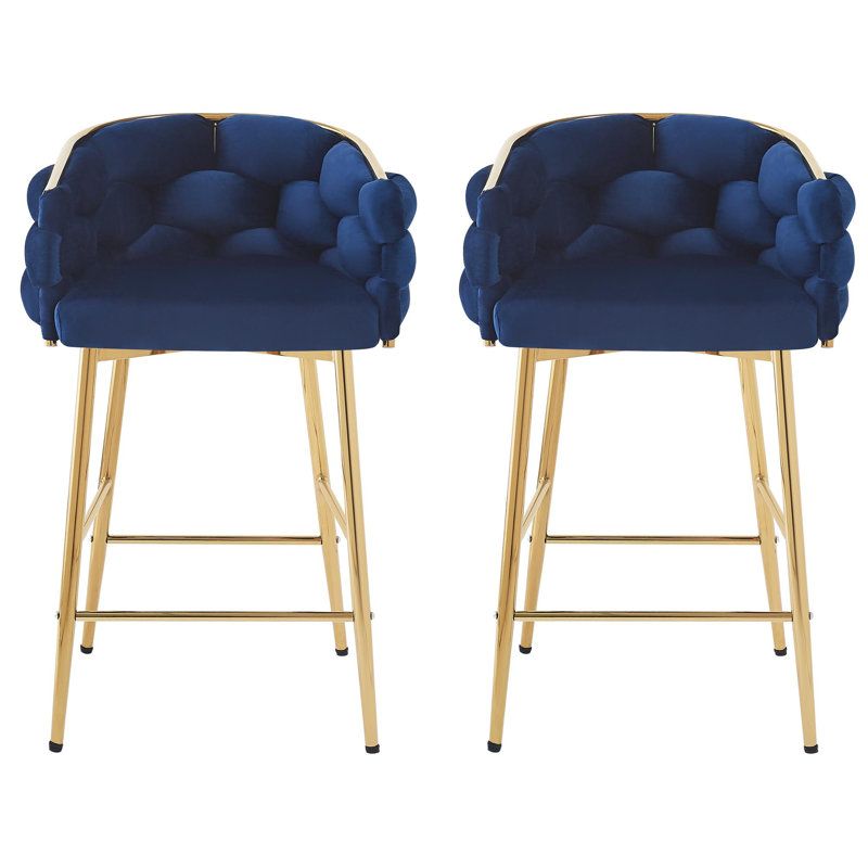 Ensemble de 2 tabourets de comptoir 28 po Modern, 28 po, bleu foncé avec structure en fer, dossier et coussin moelleux, repose-pieds, convient à la cuisine / chambre à coucher / salle à manger.
