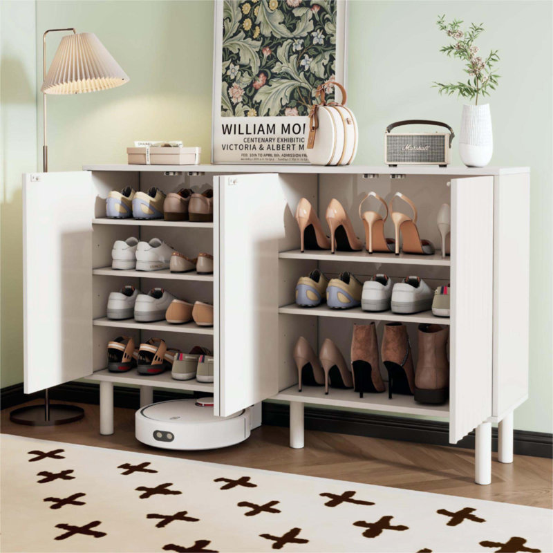 Armoire à chaussures minimaliste avec 5 pieds en bois massif, Blanc
