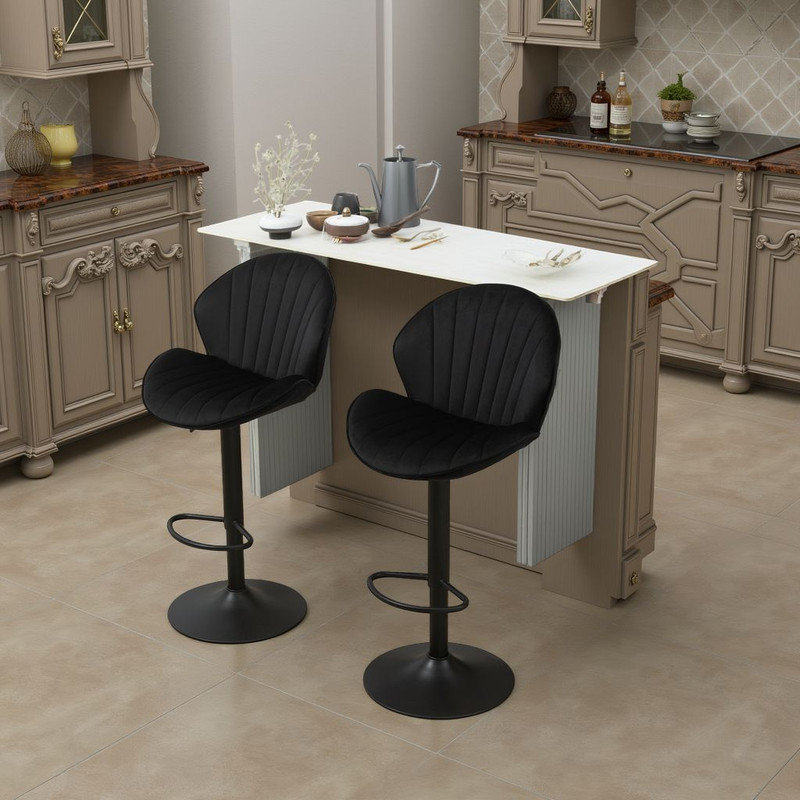 Ensemble de 2 tabourets de bar réglables avec dossier et repose-pieds - Hauteur du comptoir?, Noir