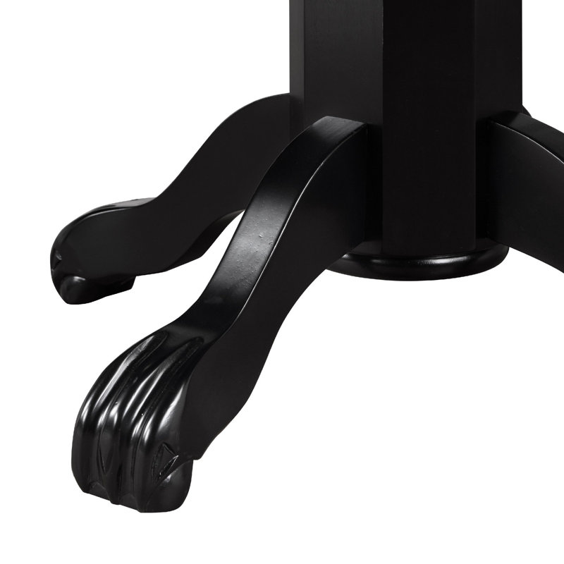 Ava 42 Inch Wood Pub Bar Table, Molded Trim, Carved Pedestal, Black, Black