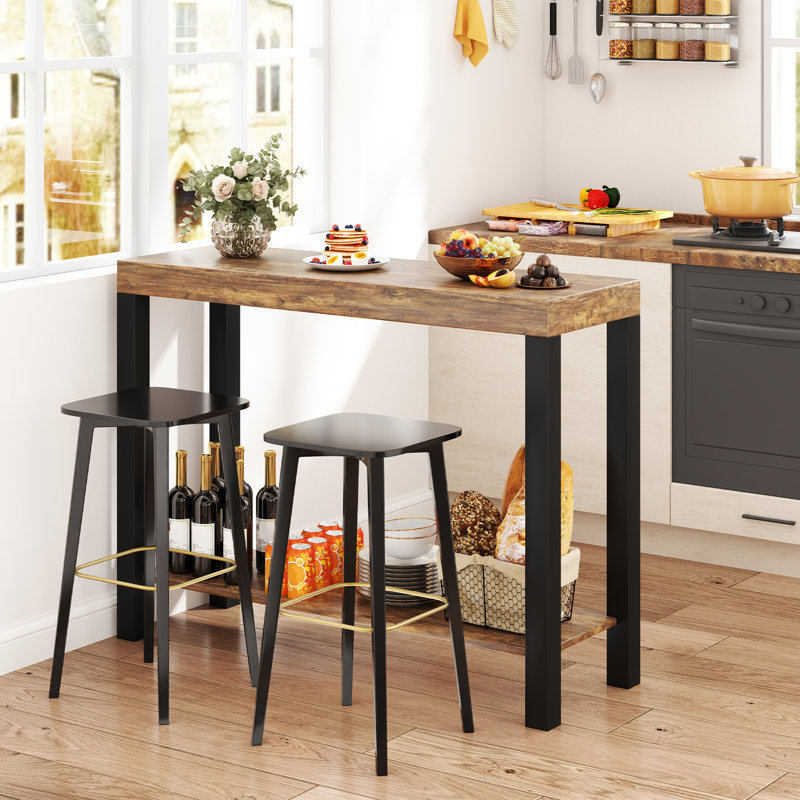 2-Tier Home Bar Table w/ Open Shelves Sofa Side Table w/ Storage for Home