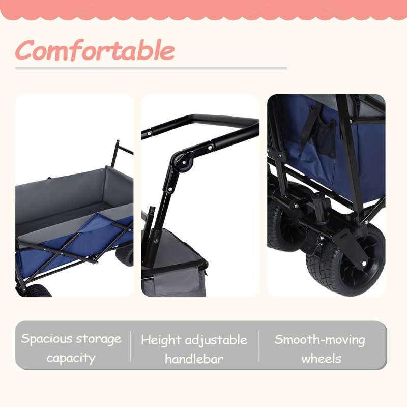 Avec poignée-poussoir, chariot pliable de 480 lb avec auvent, chariot de chariot avec roues tout-terrain de 7 po, chariot pliable léger, grande capacité de camping