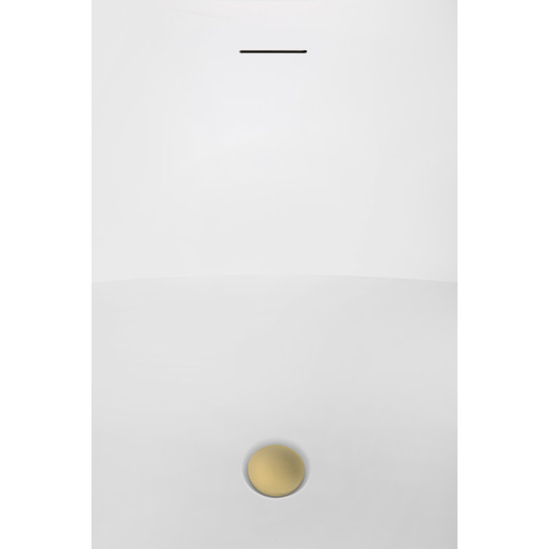 75" Streamline Soaking Glossy White Acrylic Freestanding Bathtub, Bamboo Tray, Drain, Brushed Brass