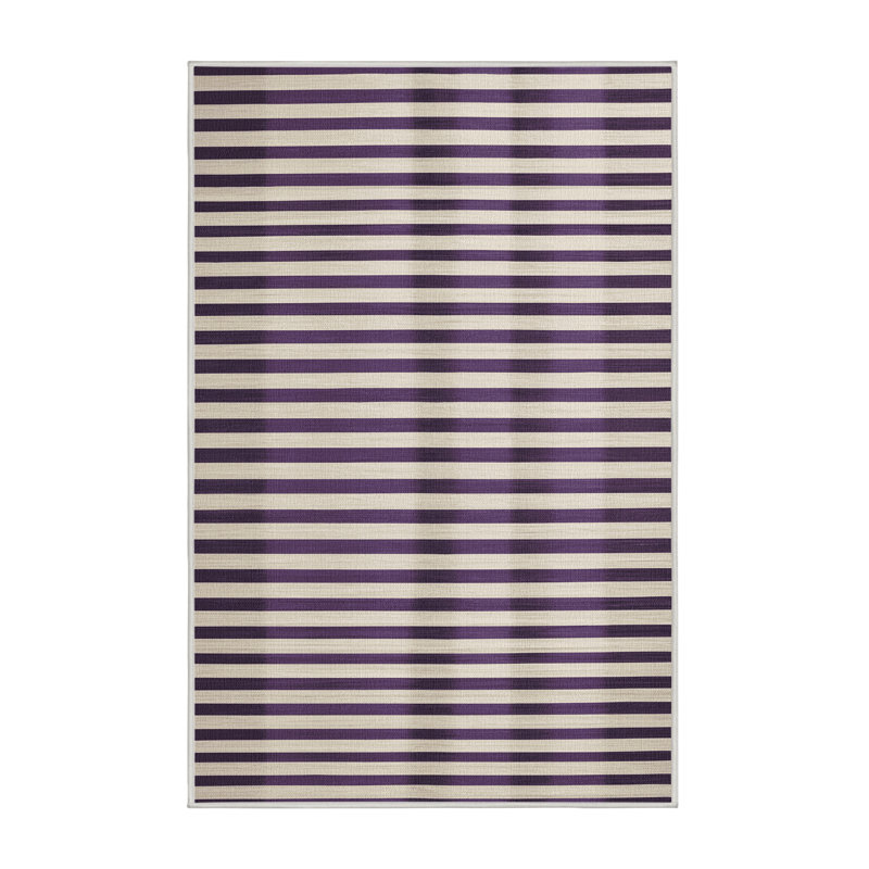 Tapis beige à rayures horizontales lavable à la machine, Rectangle 7 pi x 9 pi