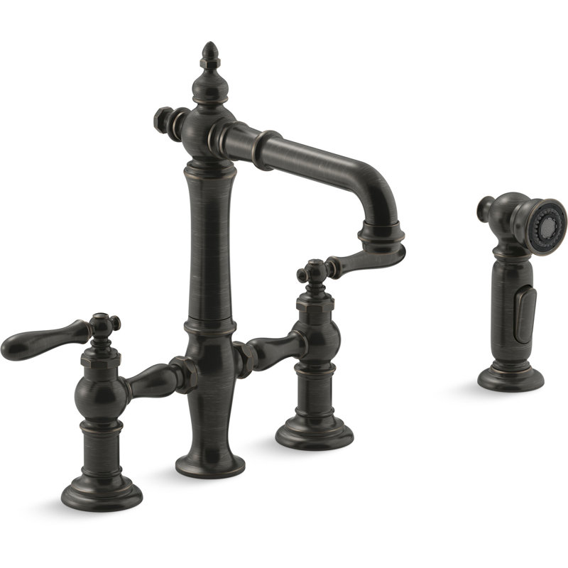 Artifacts Bridge Faucet with Side Spray, Lever Handle, Oil-Rubbed Bronze