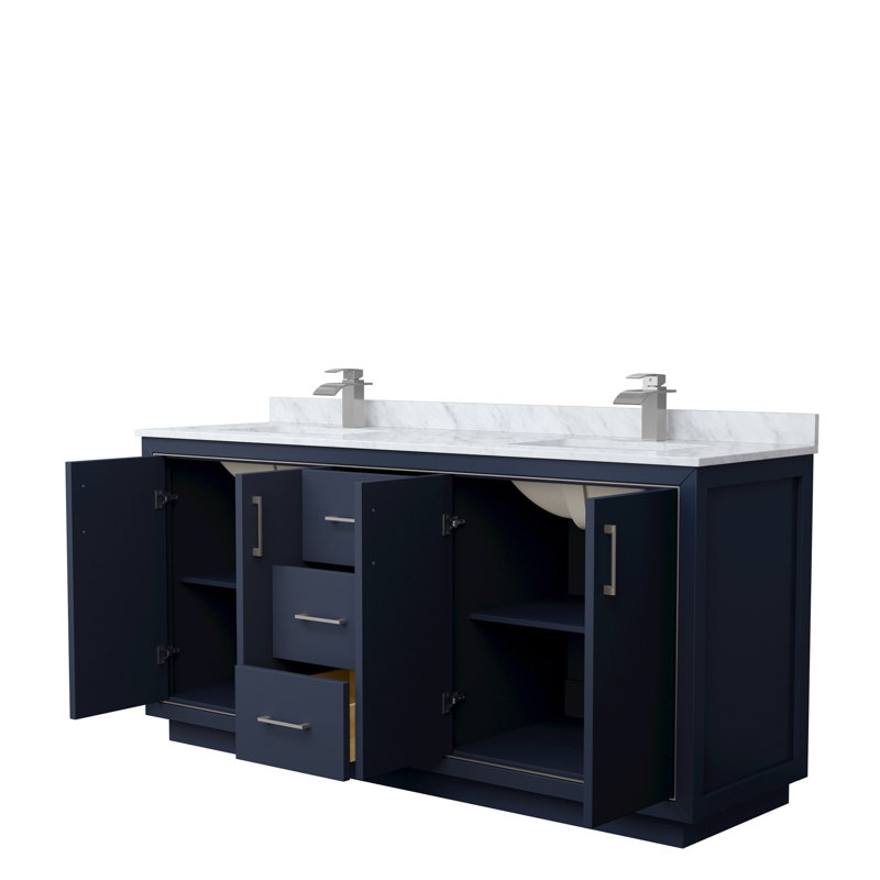 Icon 72" Double Bathroom Vanity Set, Brushed Nickel, Dark Blue
