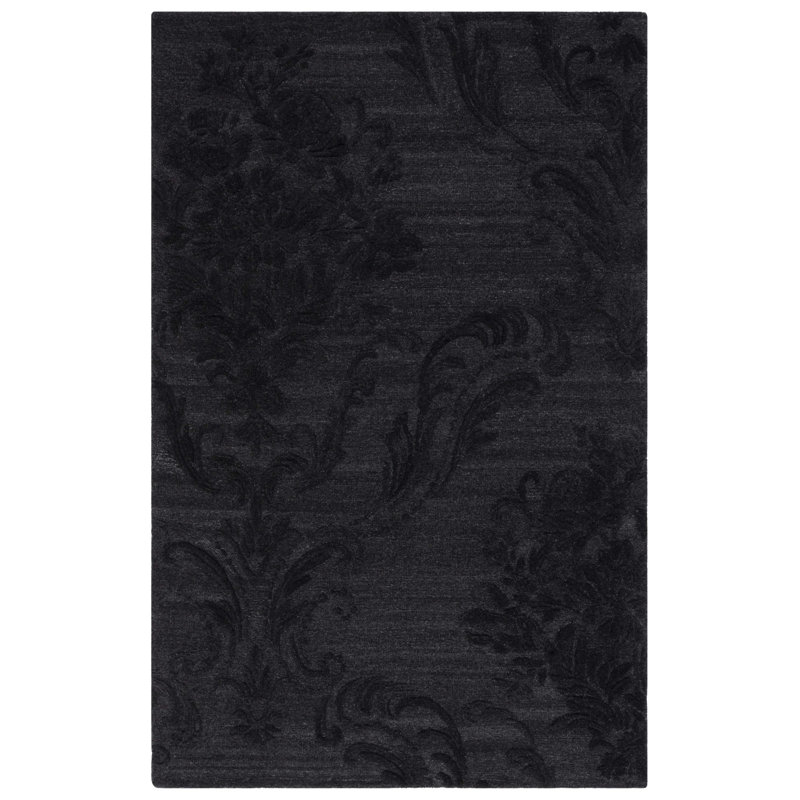 Tapis floral noir touffeté à la main Antashia, Rectangle de 5 pi x 8 pi