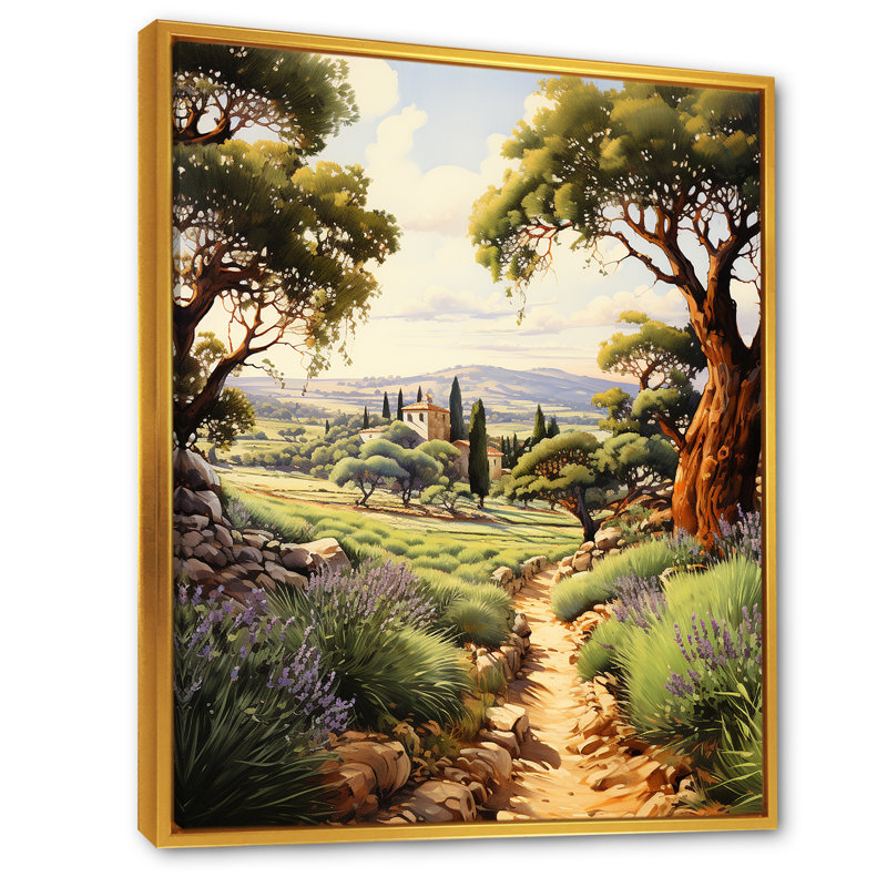 Sentiers Provençaux en France - Reproduction, Cadre flottant doré, H 32 po x l 24 po x P 1 po
