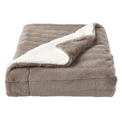 Plush Blanket for Home Decor - Hypoallergenic Jacquard Faux Rabbit Fur Throw with Sherpa Back for Sofas and Beds 