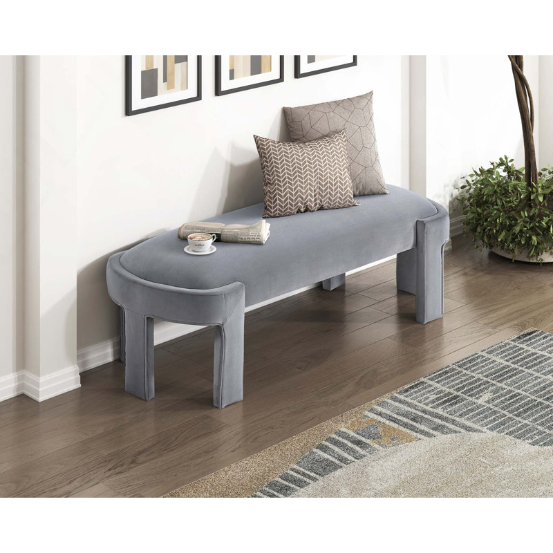 Élégant banc rembourré en velours avec structure en contreplaqué durable, Gris