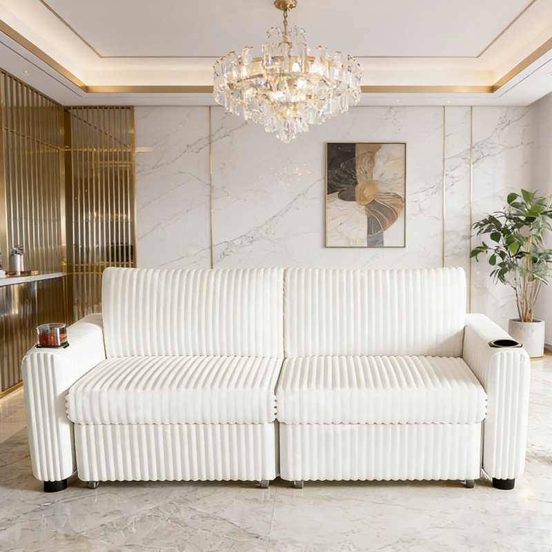 Canapé-lit modulaire en velours côtelé 91 po, Beige
